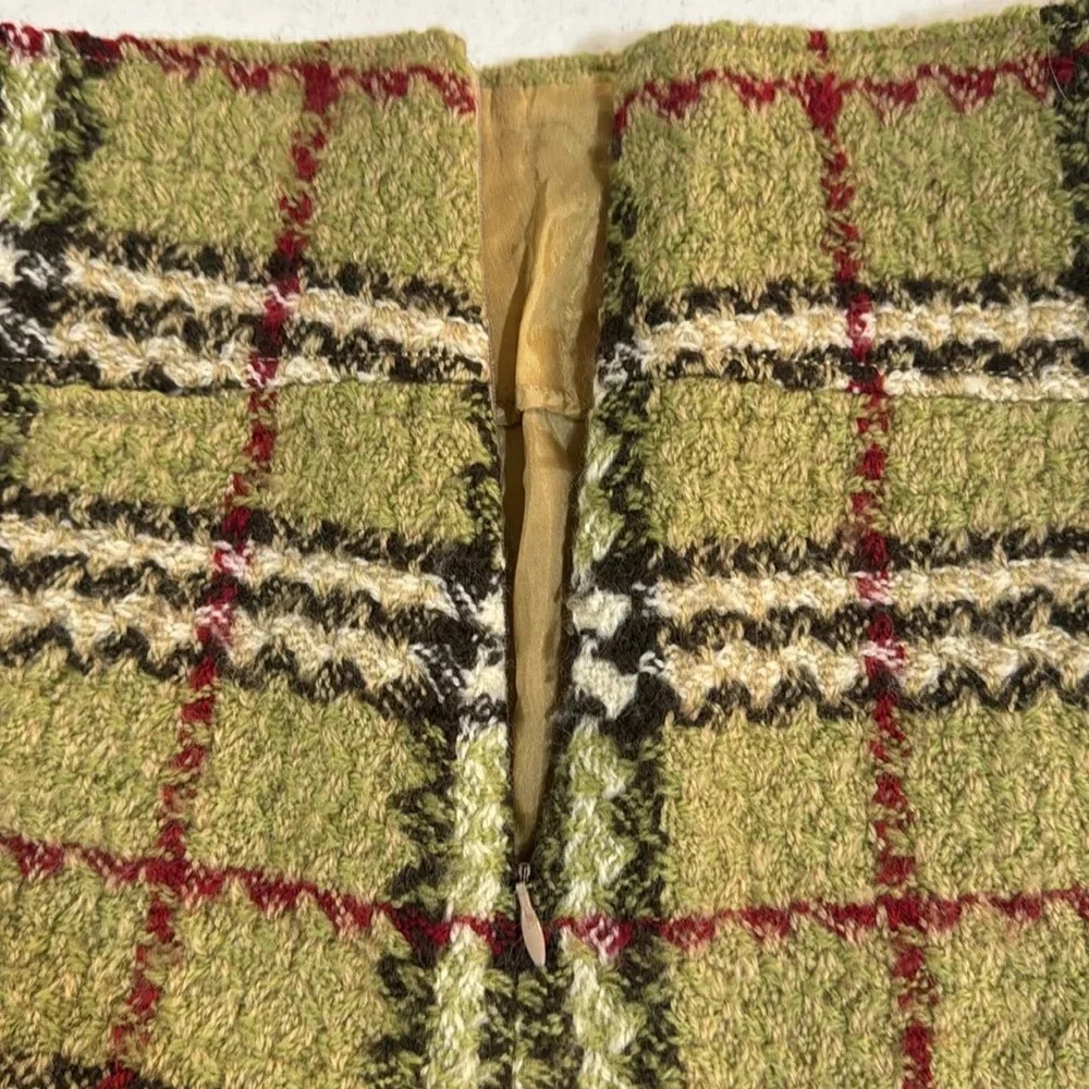 Burberry Tweed Mini Skirt Nova Check Green & Tan Size 6 - Picture 9 of 10